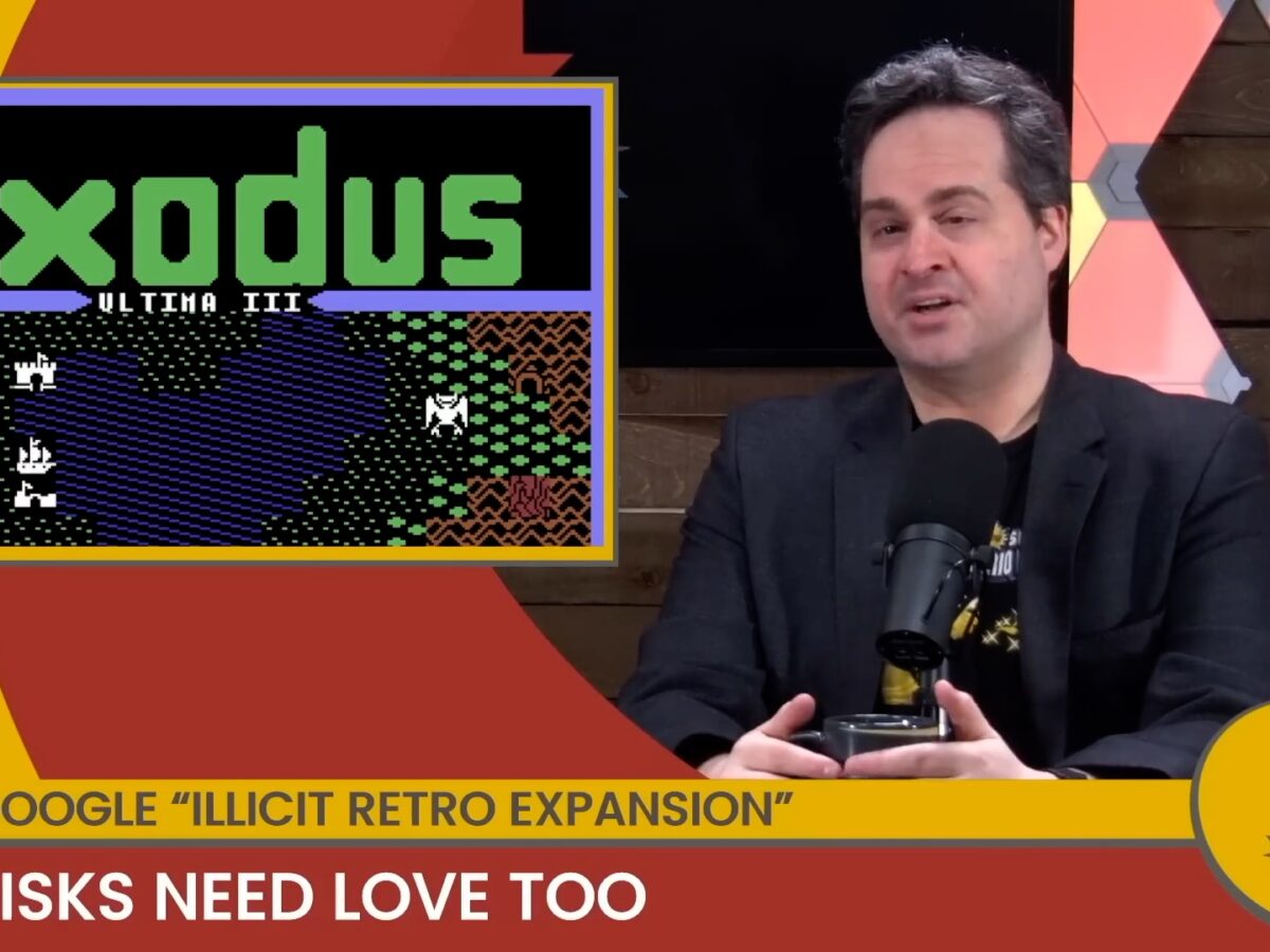 A news anchor with a screen showing Ultima Exodus