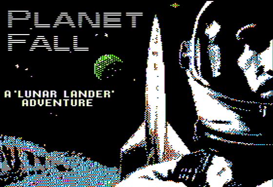Splash screen indicating game's title, with an astronaut, spaceship, and moon