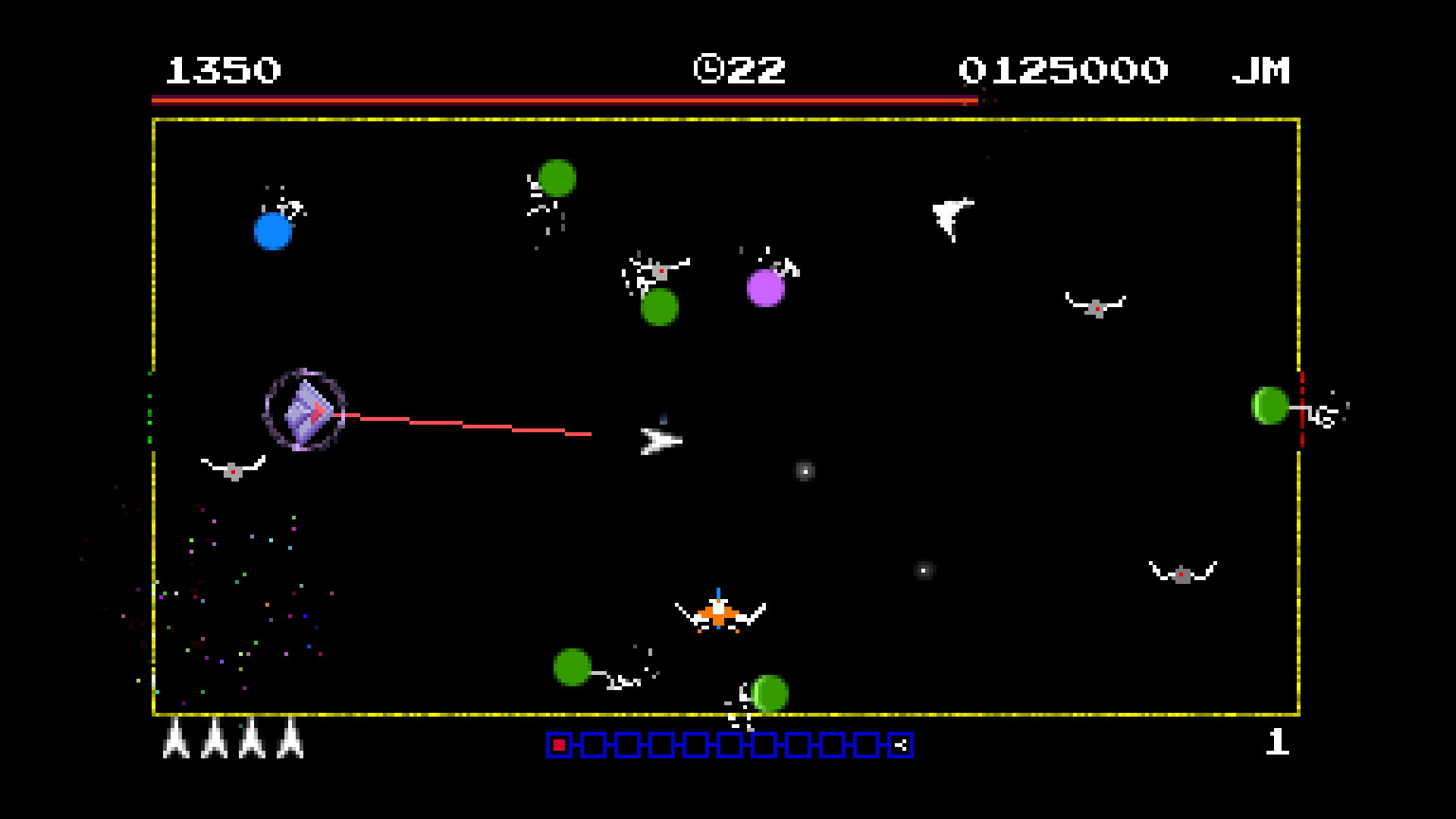 A screenshot of an Asteroids-like game