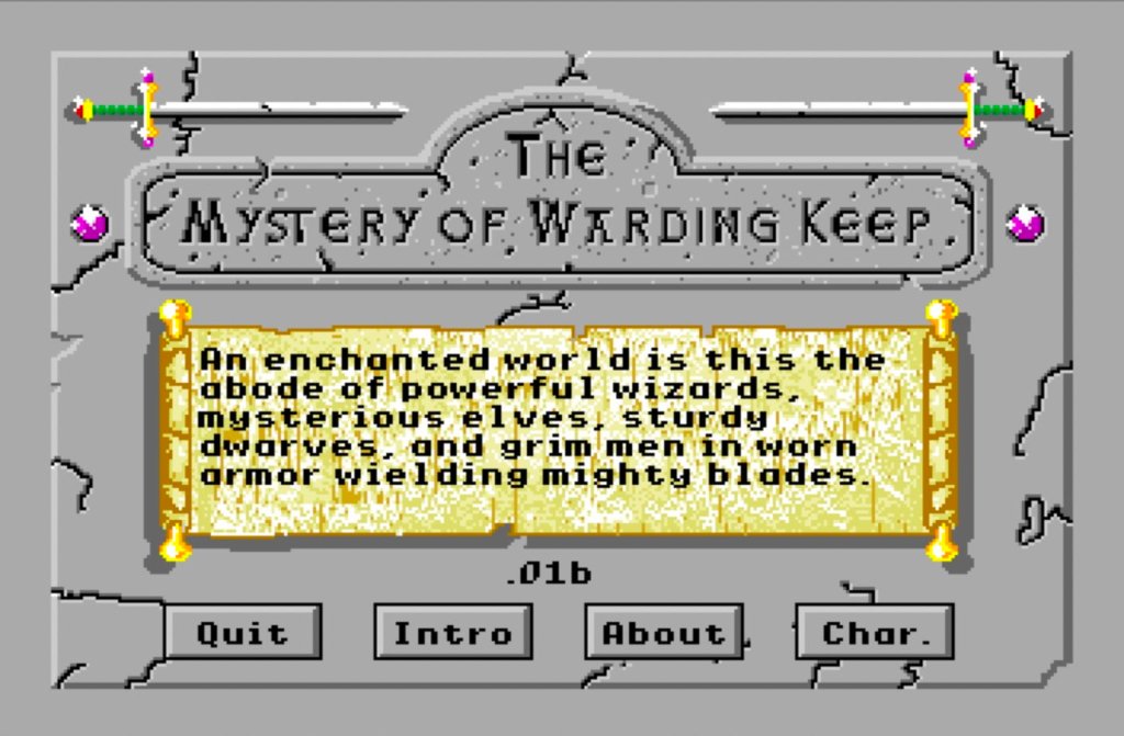 "An enchanted world is this the abode of powerful wizards, mysterious elves, sturdy dwarves, and grim men in worn armor wielding mighty blades."