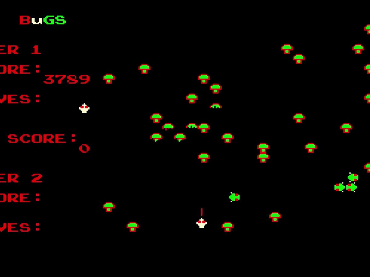 Screenshot of a 16-bit computer game with green mushrooms and text of high scores