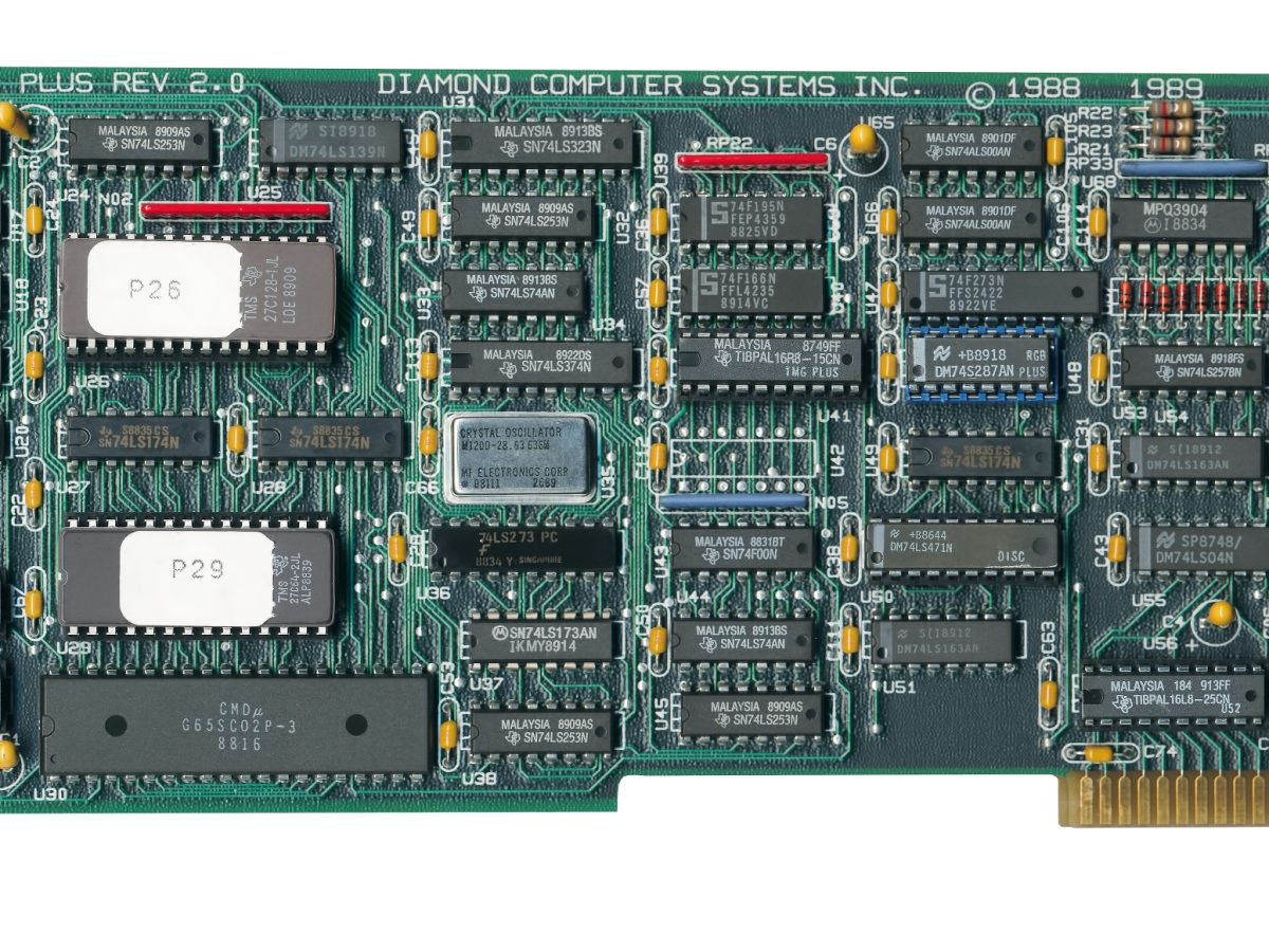 A green expansion card with surface-mounted chips