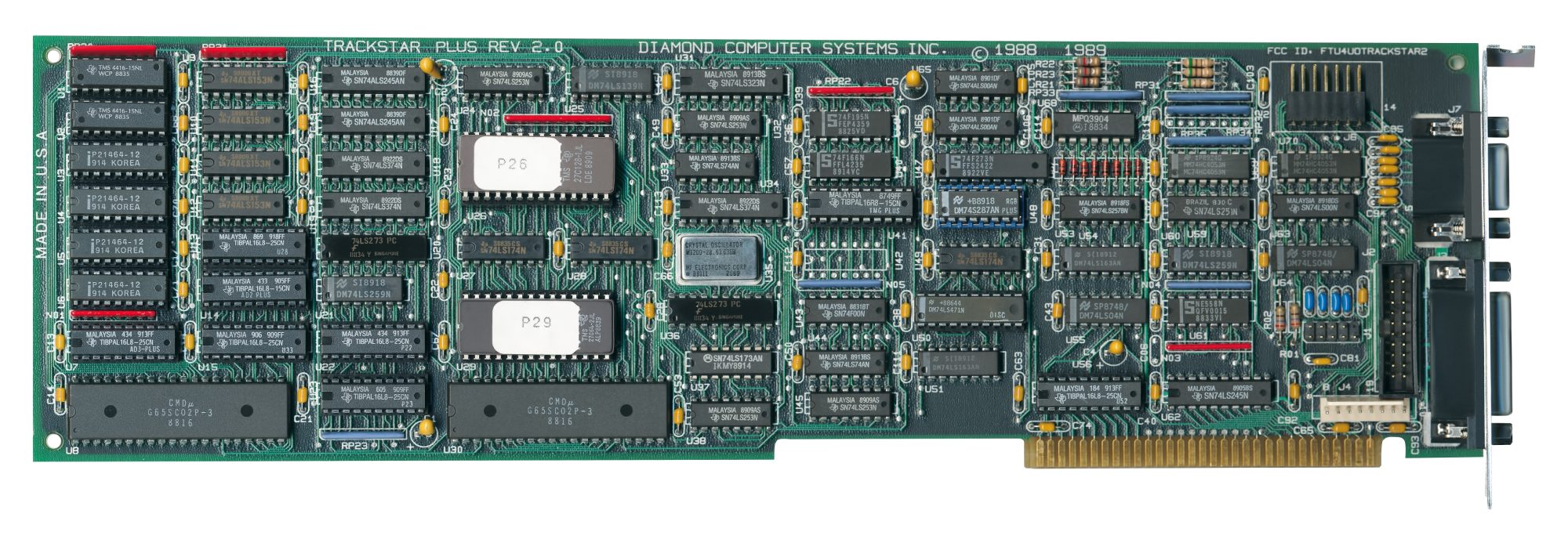 A green expansion card with surface-mounted chips