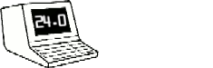 A black-and-white drawing of a computer with a monitor displaying 24.0