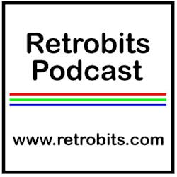 The words 'Retrobits Podcast" underlined with a rainbow